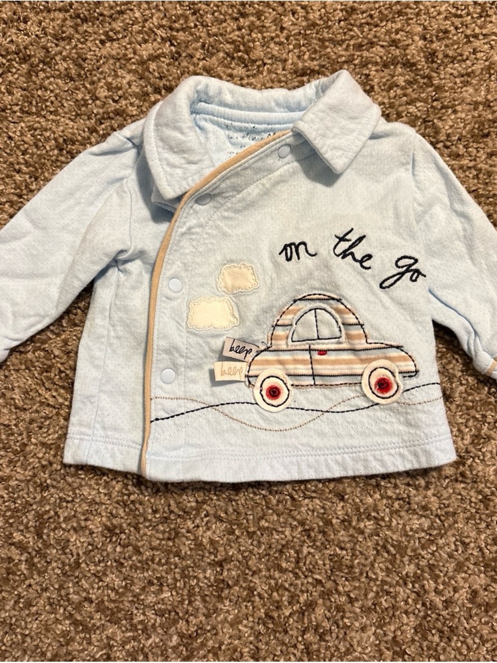 Light Blue Baby Coat with Car Applique - "On the Go"
